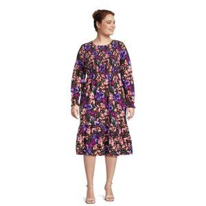 NEW Terra & Sky Women's Plus‎ Size Tiered Peasant Midi Dress Size 4X Floral